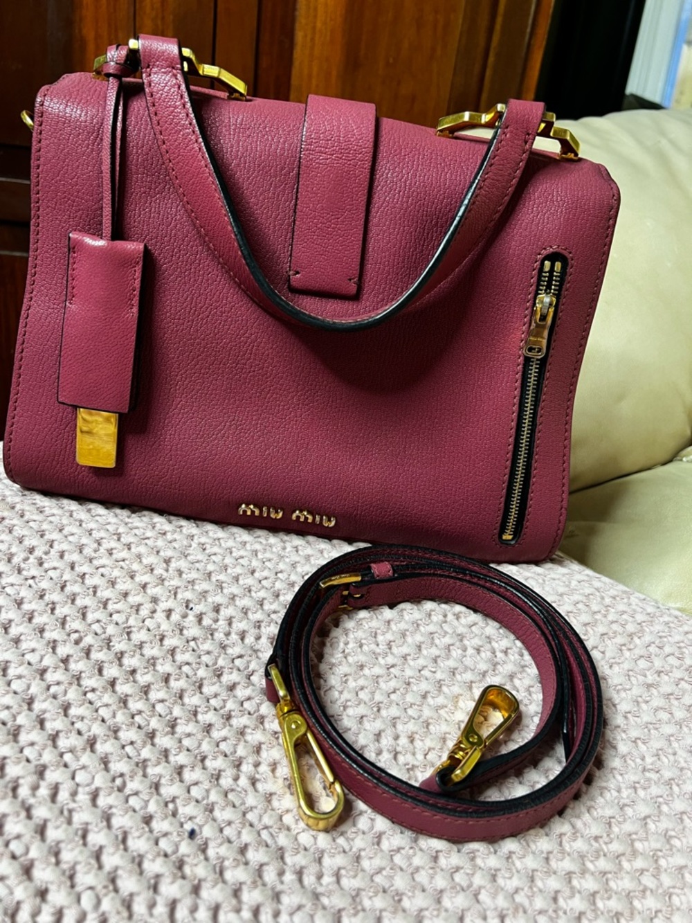 MUI MUI  Madras Leather Shoulder/Crossbody Bag